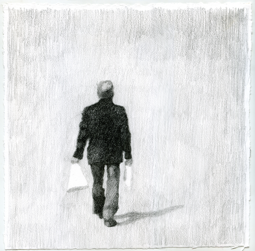  close up of drawing of a man's solitary figure from the series