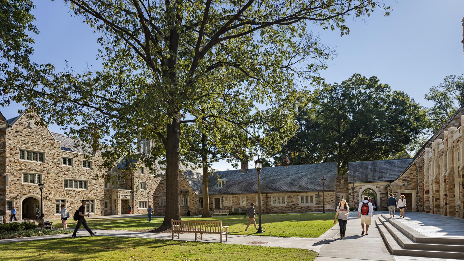 Students walking outside a residence hall
