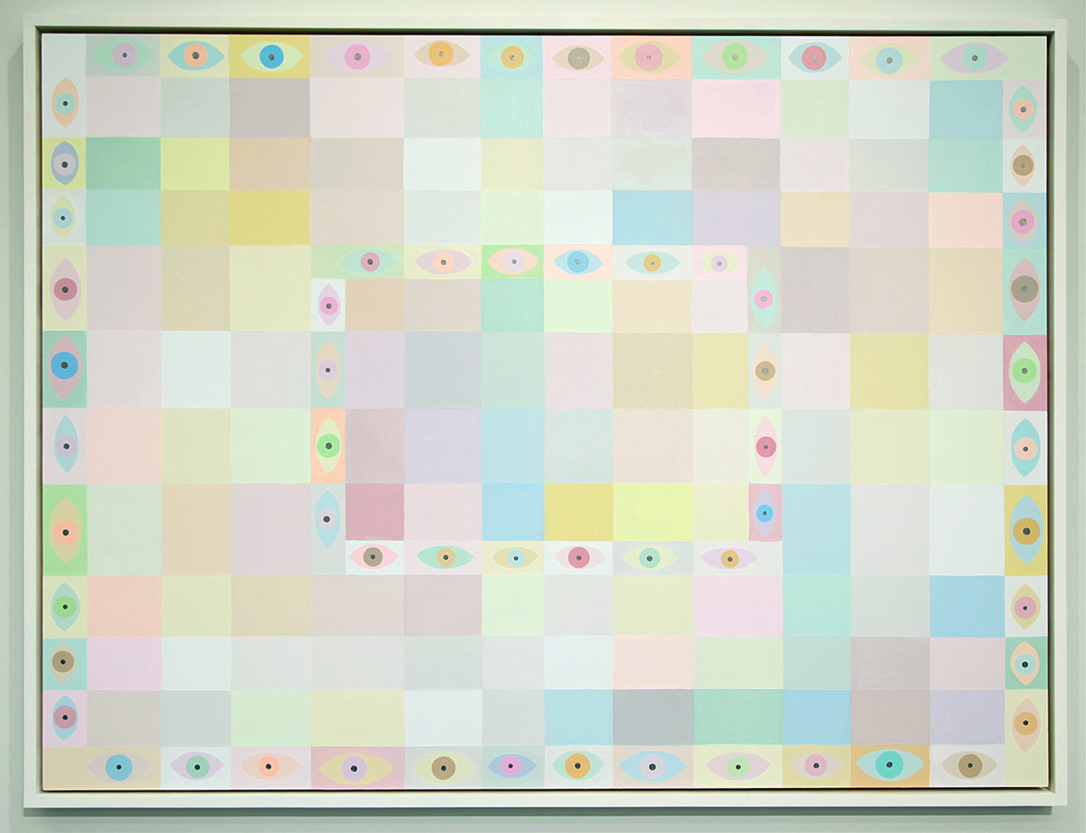 a painting of patchwork squares in pastels