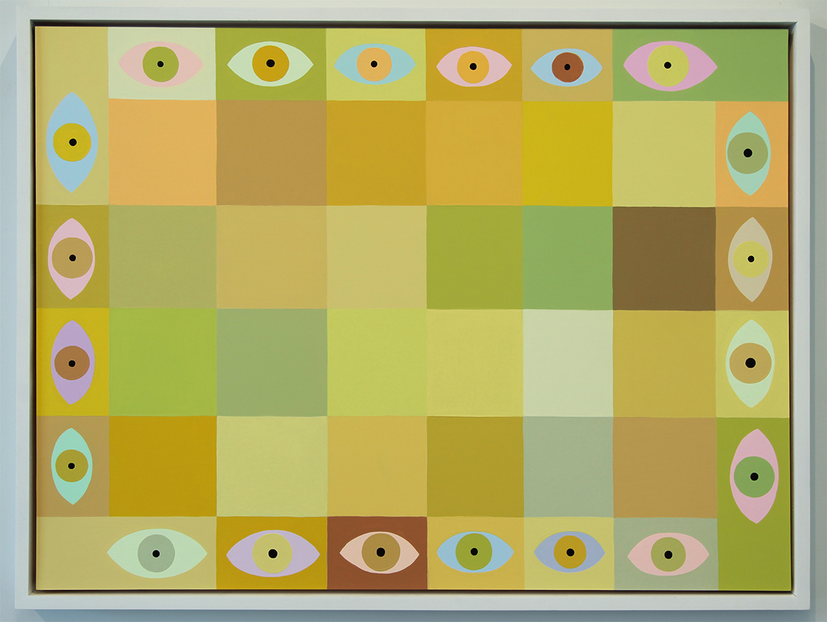 a painting of patchwork squares in ochre