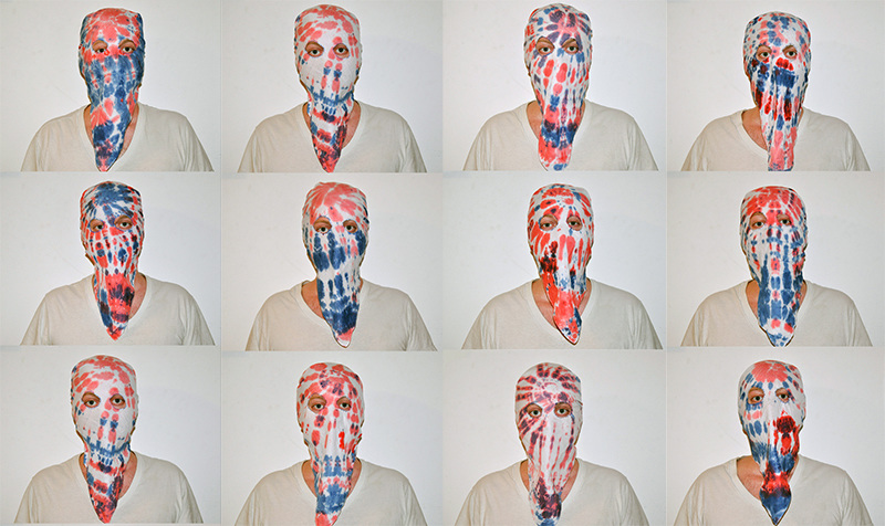 multiple images of a man with a mask on