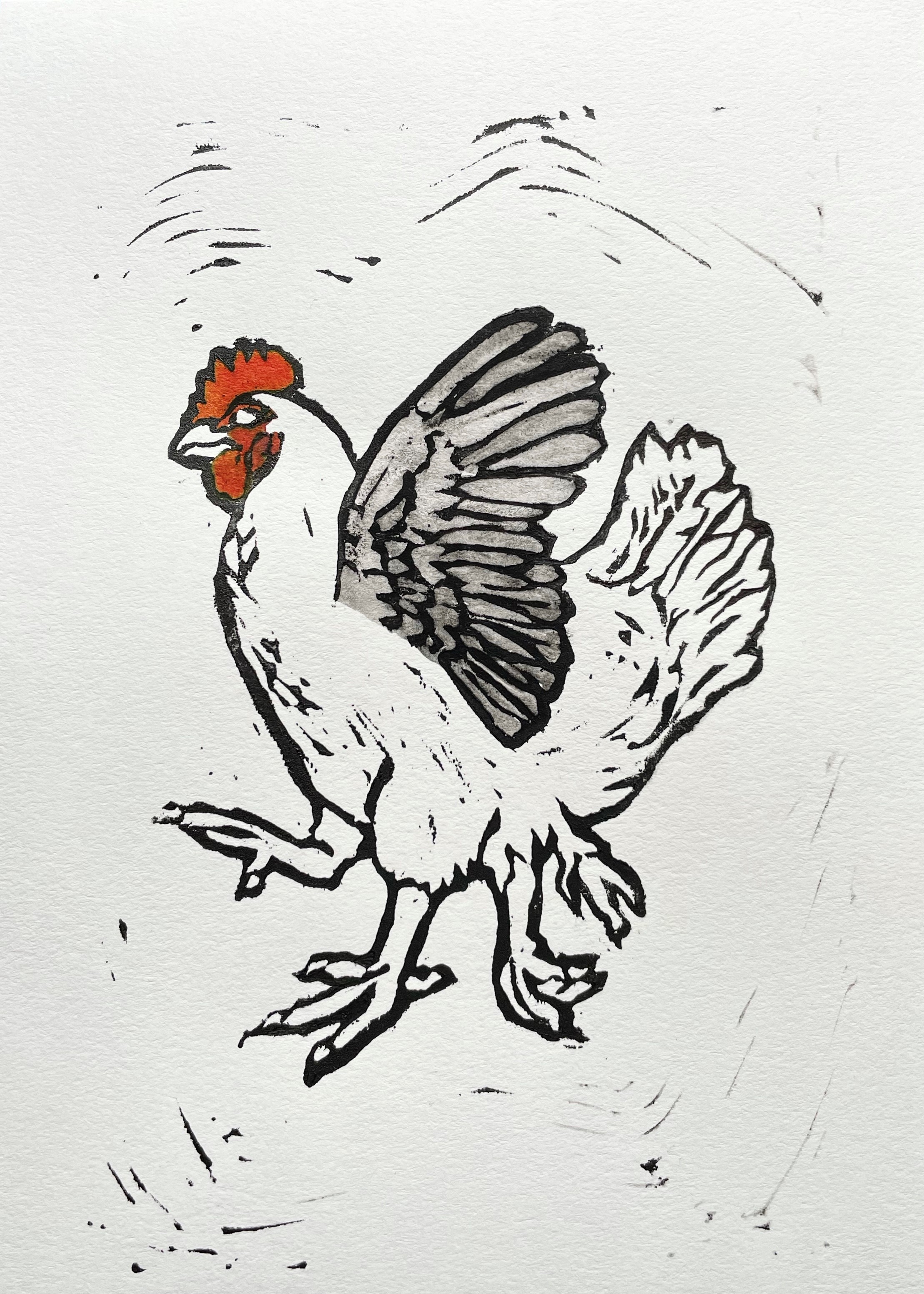 block print of a chicken