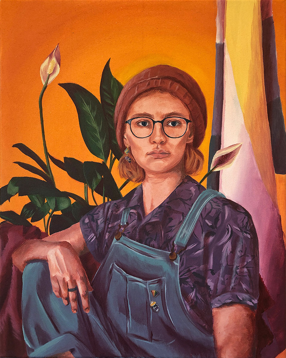 portrait of a female with a hat and glasses