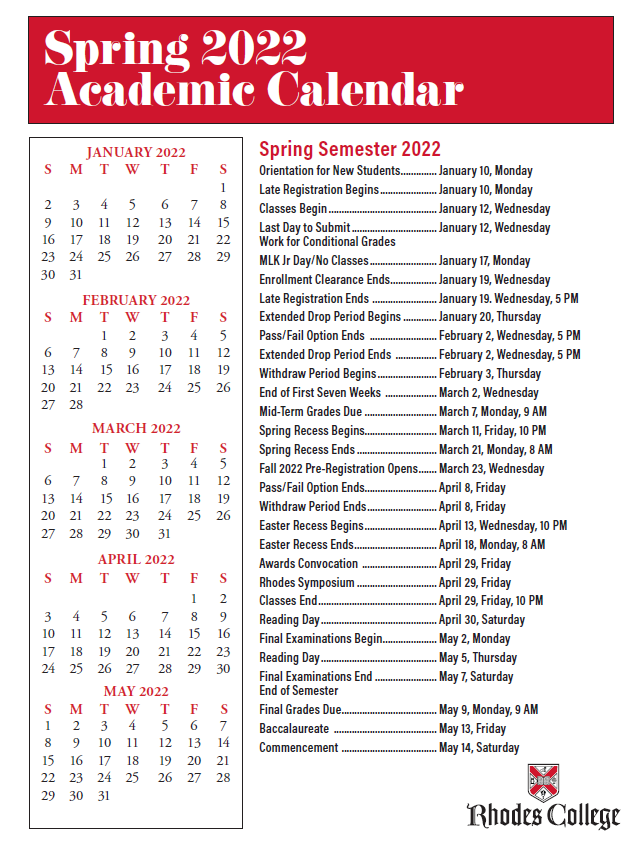 Spring 2022 Calendar