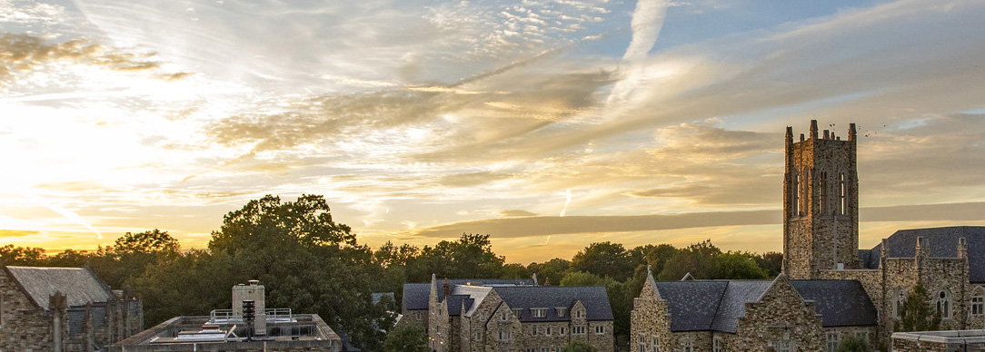 a Gothic tower with a beautiful sunset