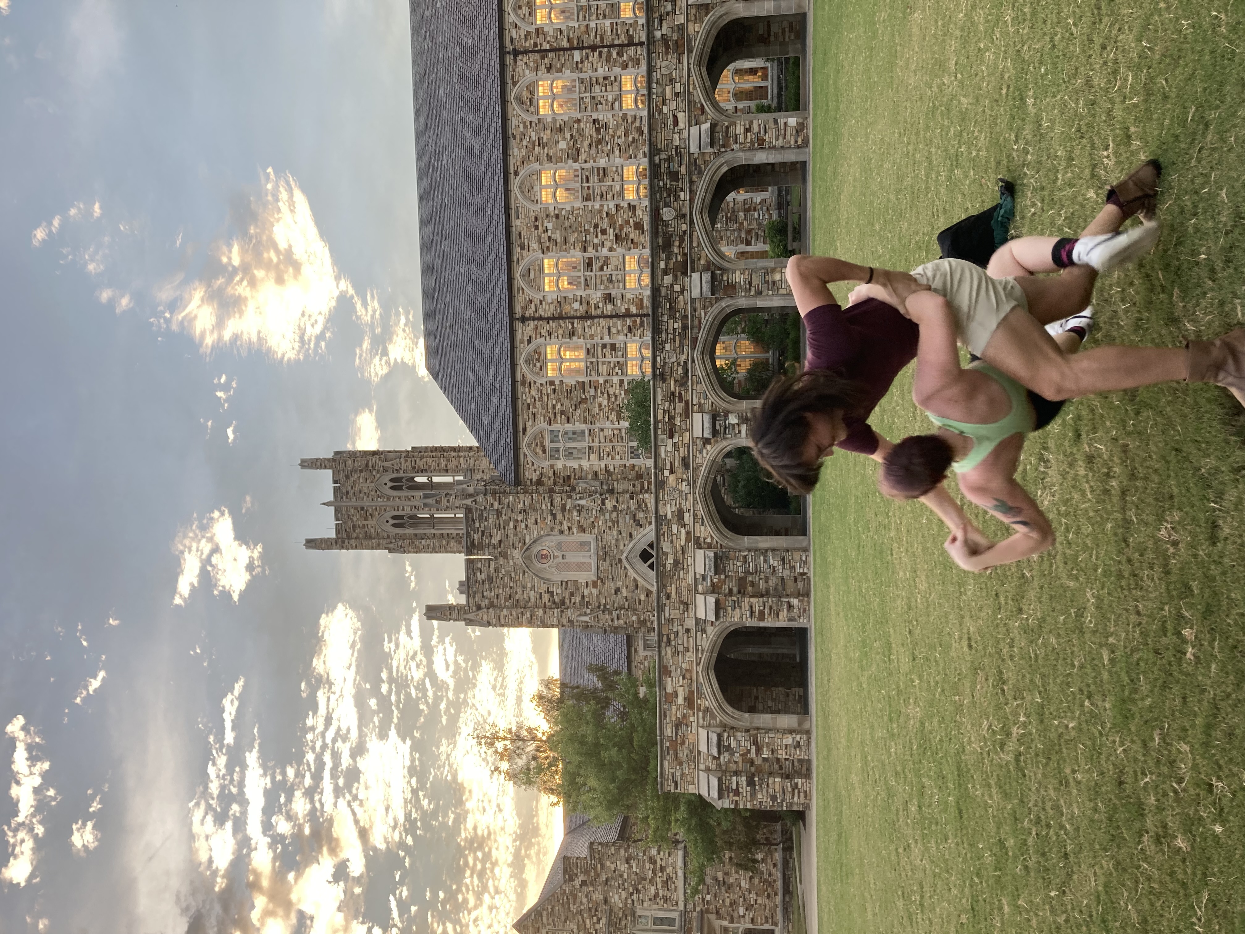 Two Rhodes students wrestling on Troutt Quad.  #5