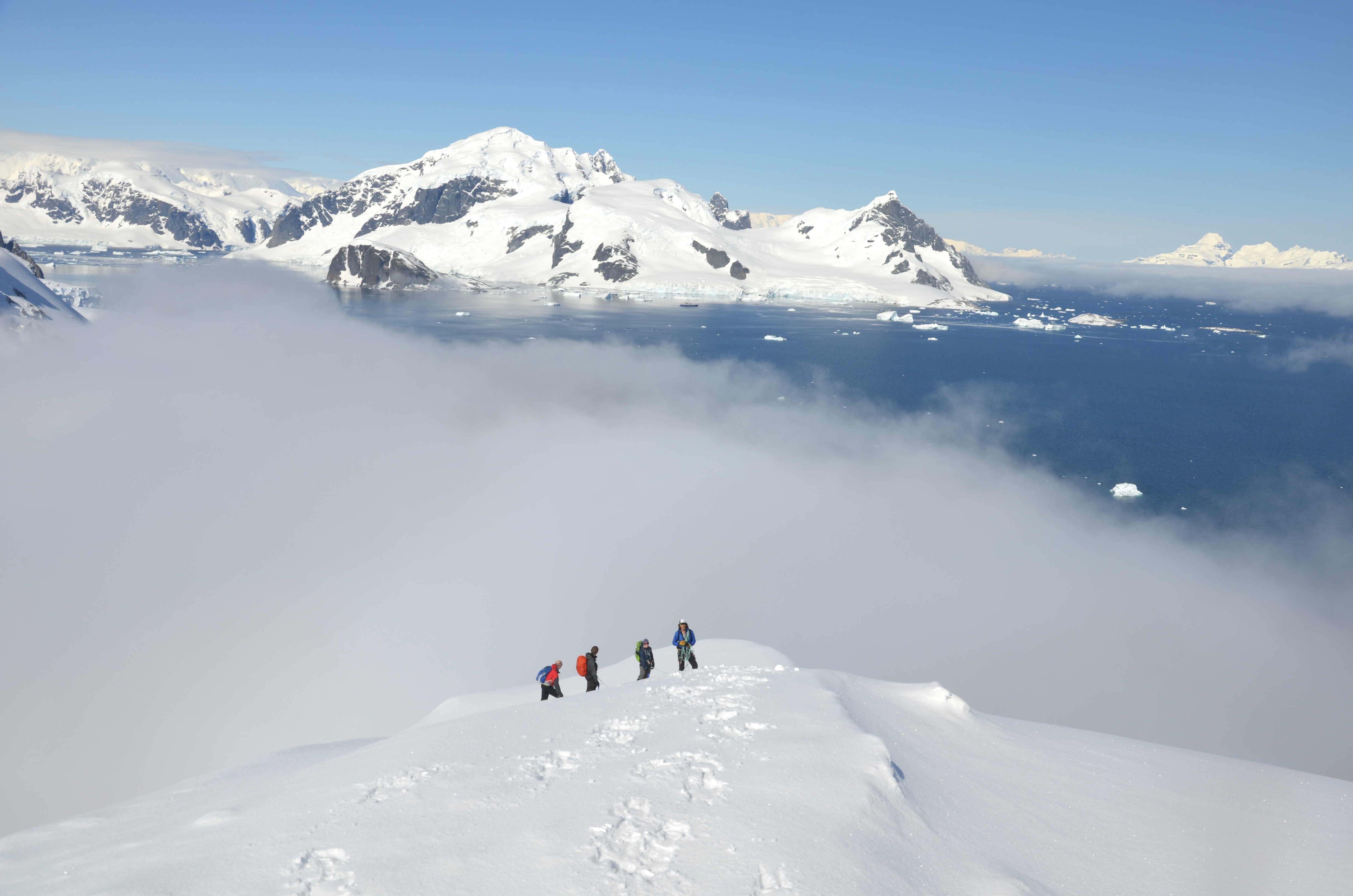 A family on the summit of an Antarctic mountain 