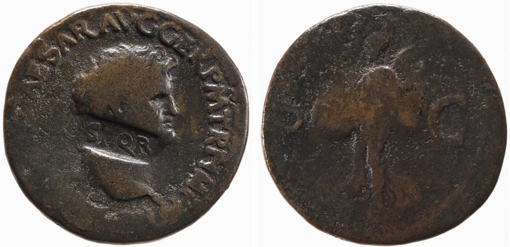 Copper coin of Nero with SPQR printed over his head