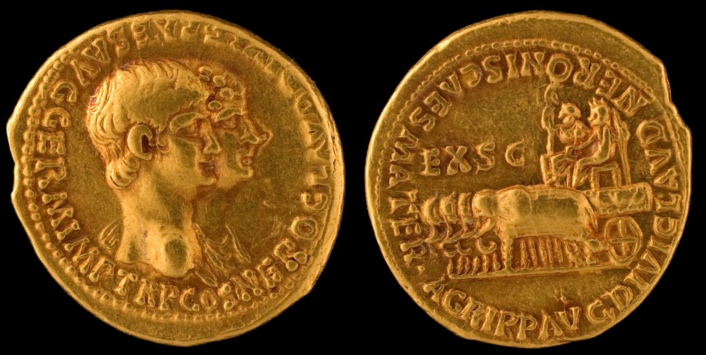 Image displays gold aureus of Nero