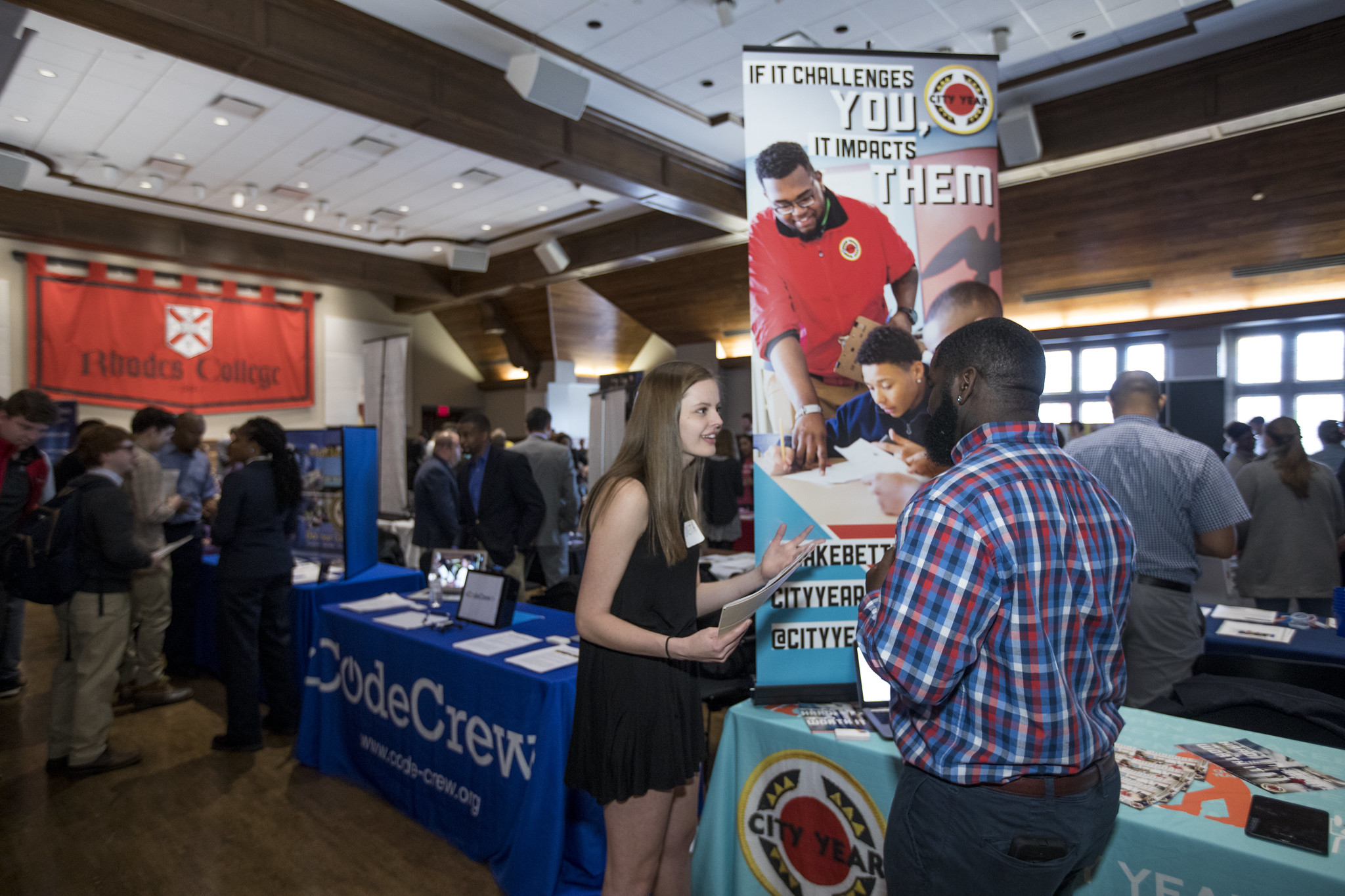 Student talking to employer during a Career Fair.