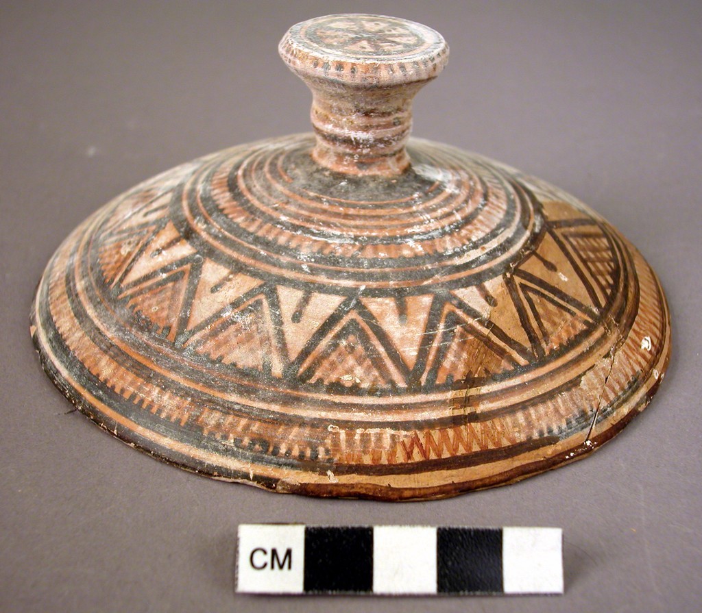 Artifact 2 Pottery cover of a pyxis - a small box, perhaps for medicine or jewelry - from Geometric Period (Peabody Museum)