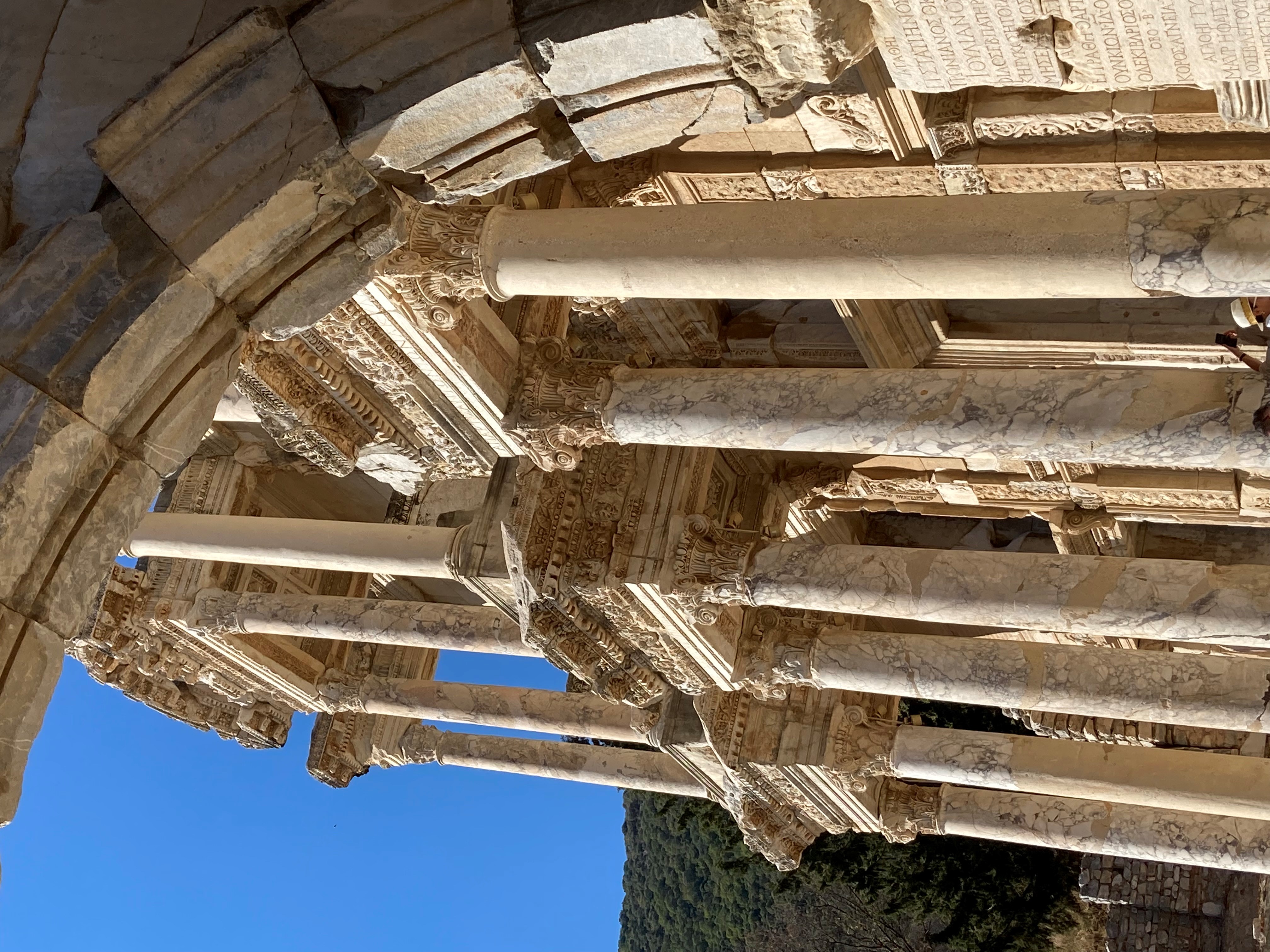 An ancient facade with columns 