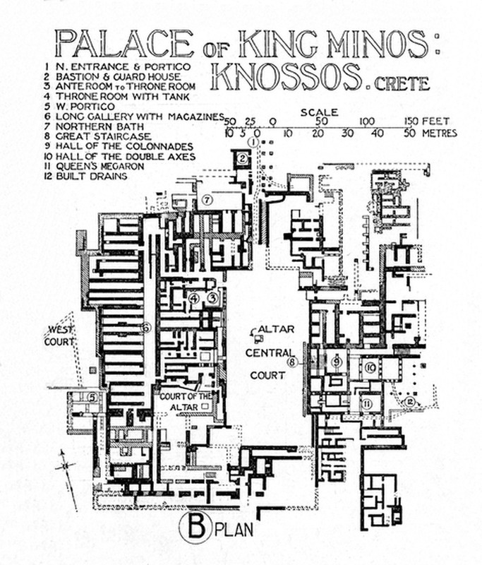 The Palace of Minos at Knossos Plan Illustration from: Fletcher, Banister. A History of Architecture on the Comparative Method 1921. 