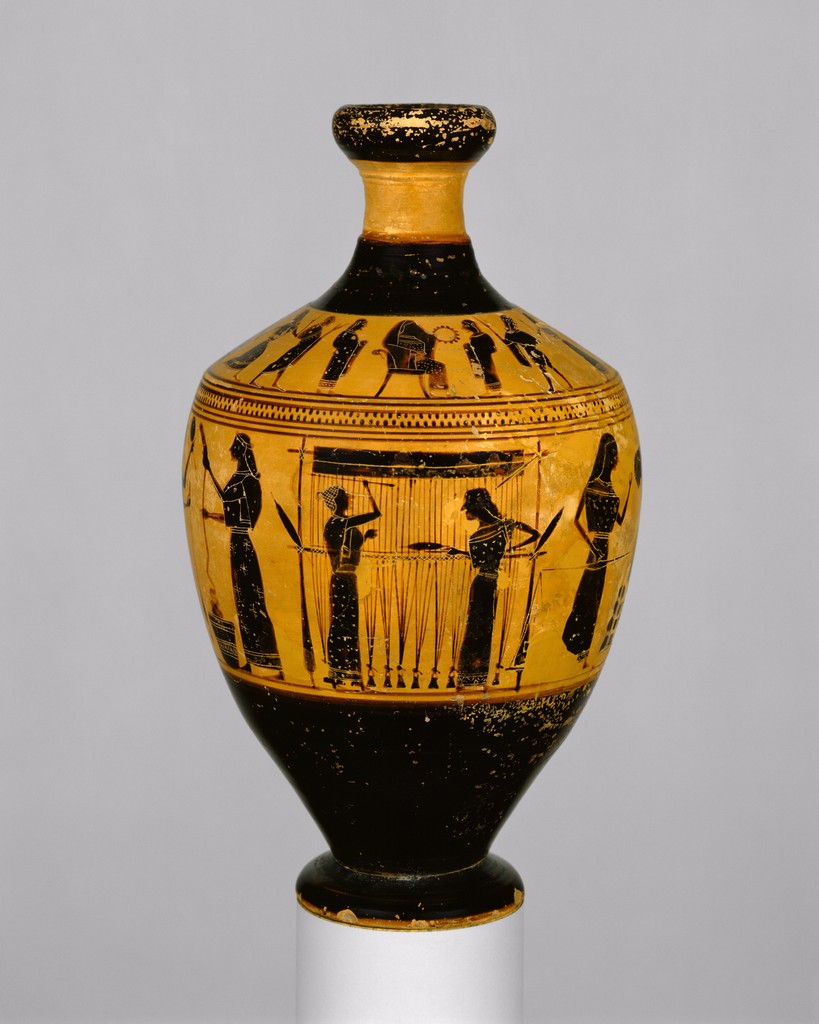 terracotta lekythos attributed to the Amasis Painter
