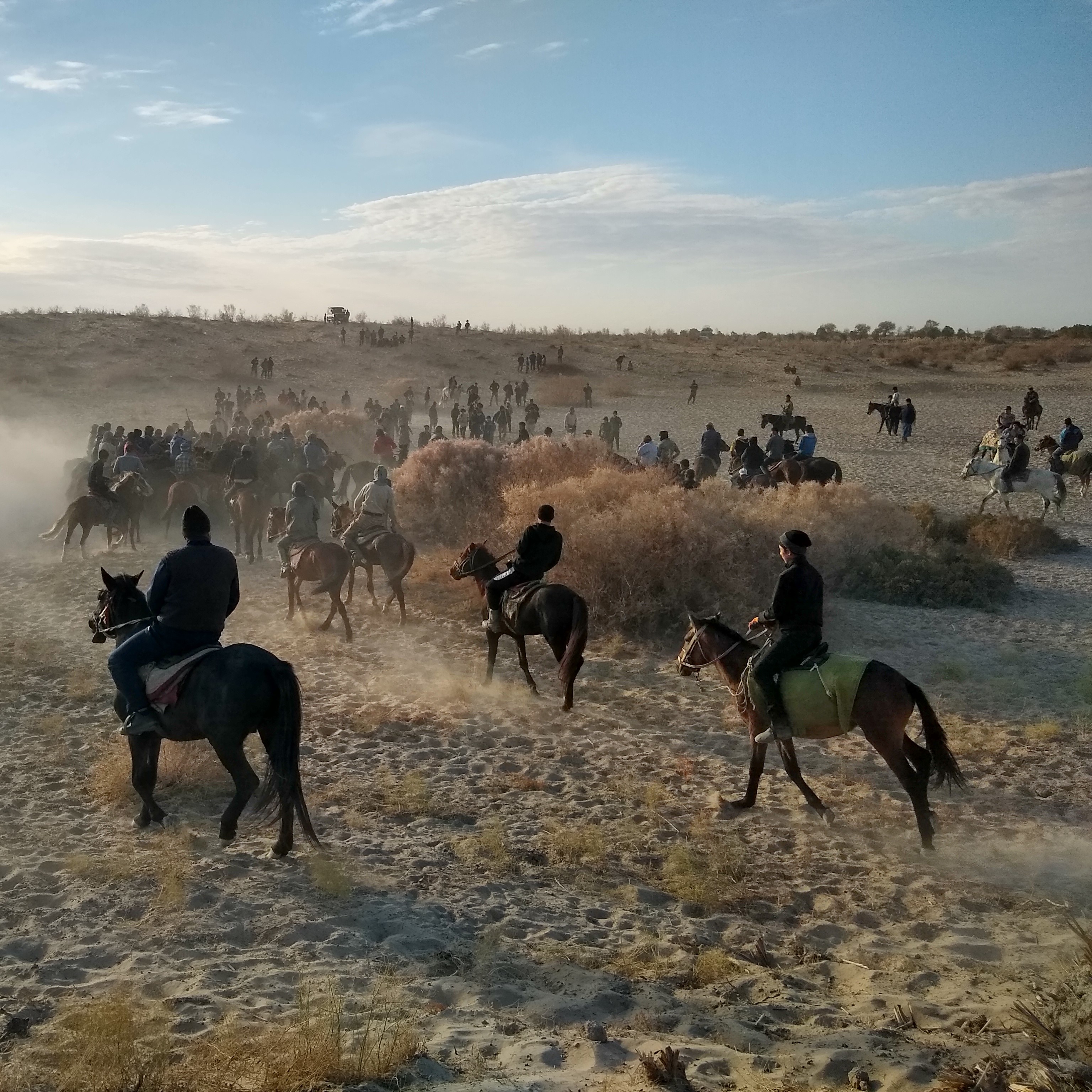 Group of horseback riders in the desert