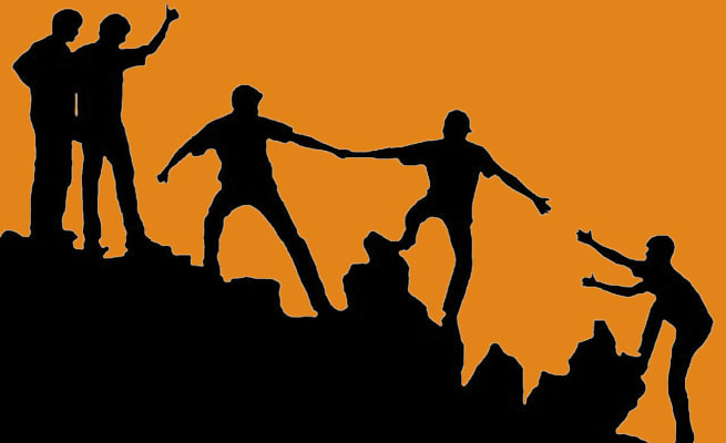 illustration of climbers helping one another