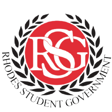 Red circle with RSG in white, surrounded by two branches and Rhodes Student Government in black text.