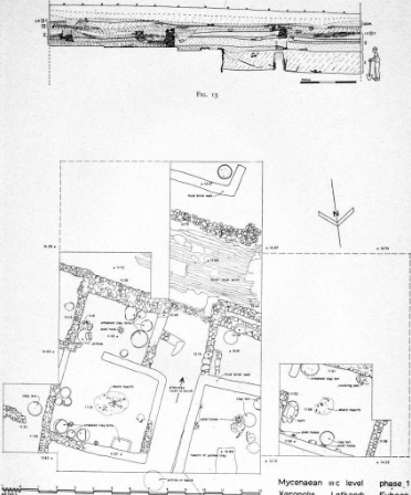 This is an image of Excavations at Lefkandi from 1964-66, depicting a plan from phase 1 of the excavation. 