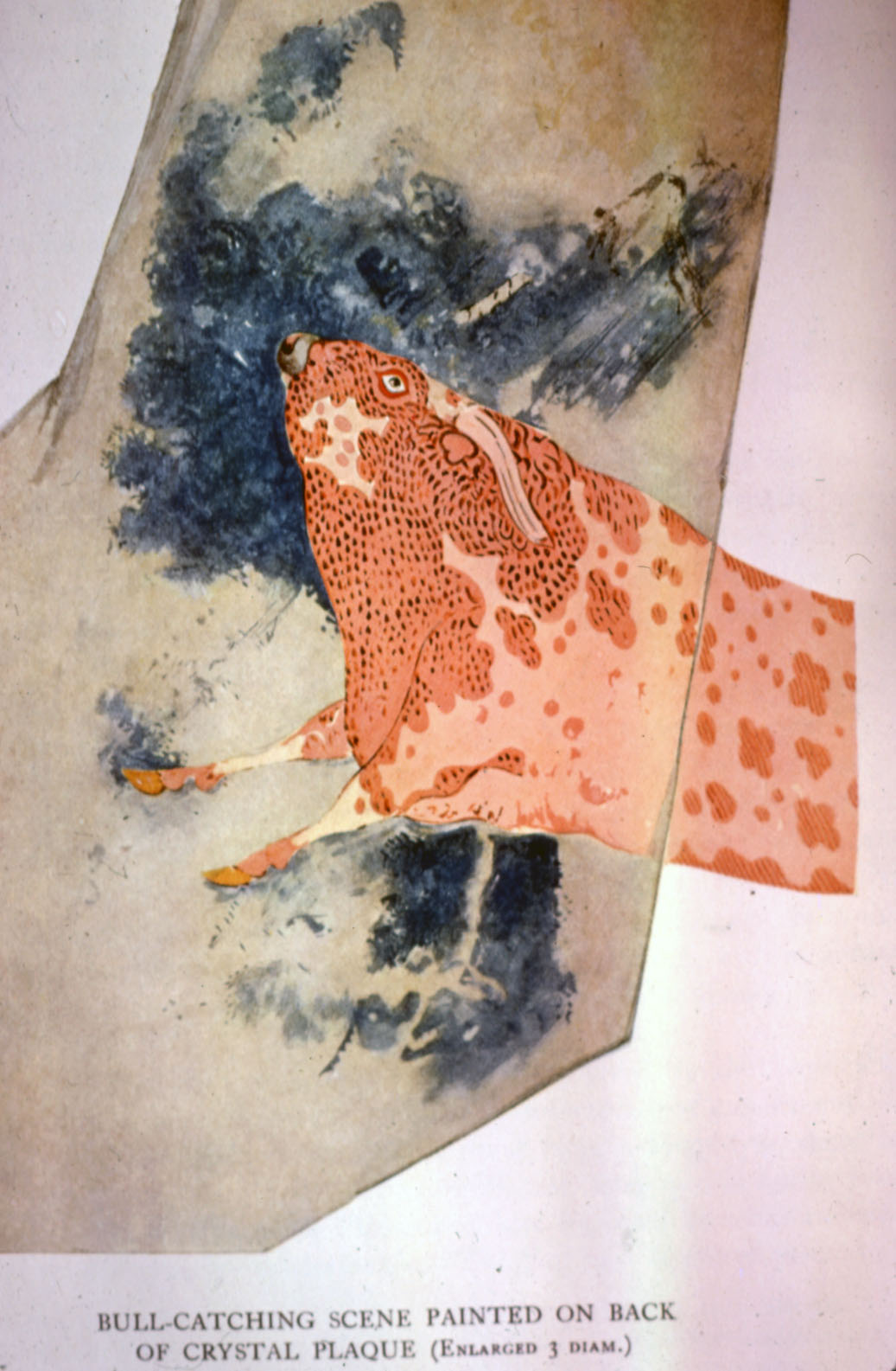 Bull-Catching Scene Painted on Back of Crystal Plaque