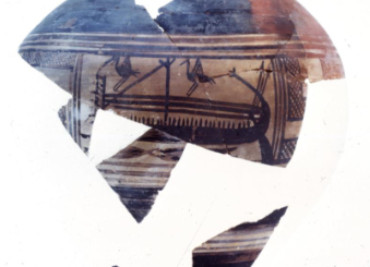 Figure 5: This image shows sherds reconstructed to their original shape as a vessel from the fills and surface of the Lefkandi found in Square XVI.