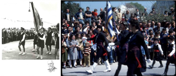 A parade of schoolchildren celebrating the 50th anniversary of the unification of Crete to the mainland nation of Greece, which occurred on December 1, 1913, according to the Maritime Museum of Crete