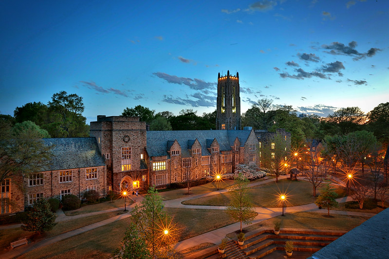 Evening view of Southwestern Hall & Halliburton Tower