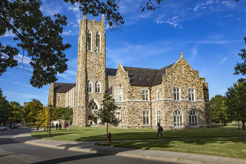 Barret Library on a sunny day with blue sky