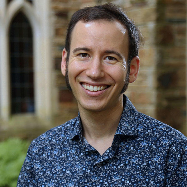 a man in a blue shirt