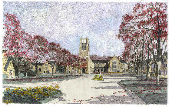 a drawing of the entrance to Rhodes